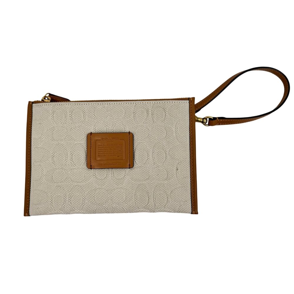 Coach wristlet M1981-89165 signature large canvas leather embossed beige brown